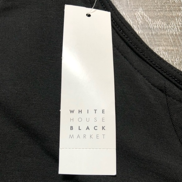 WHITE HOUSE BLACK MARKET Ruched Midi Dress cold shoulder mock neck Size 0 Black - Picture 3 of 5